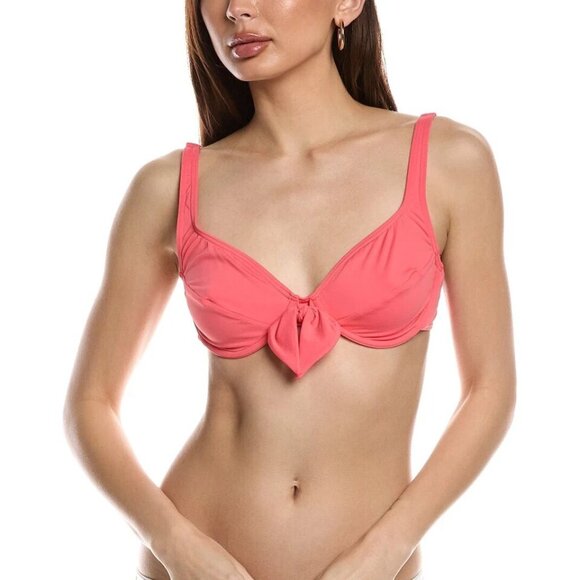 Vince Camuto V-Neck Tie-Front Bikini Top Womens Size M Pop Coral Beach Swim - Picture 1 of 9